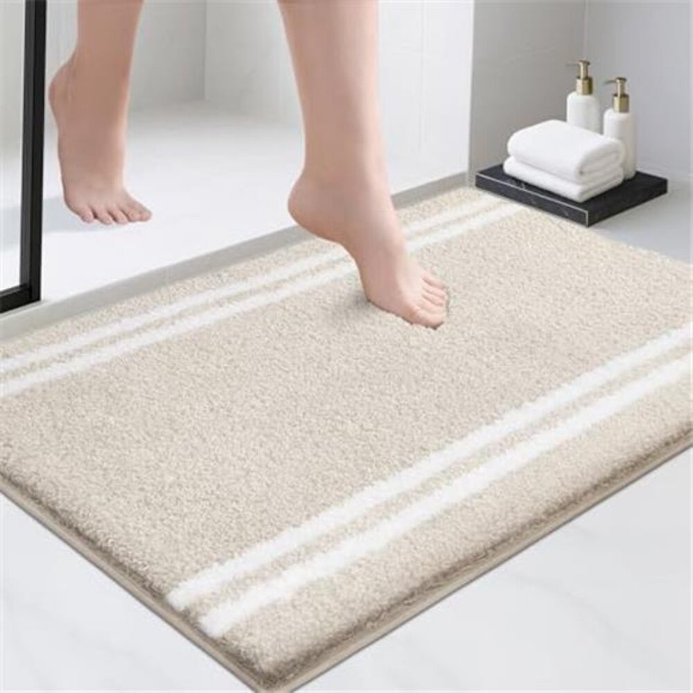 Shaggy Microfiber Bath Rug Non Slip Bathroom Mat Soft Absorbent Beige 24x36